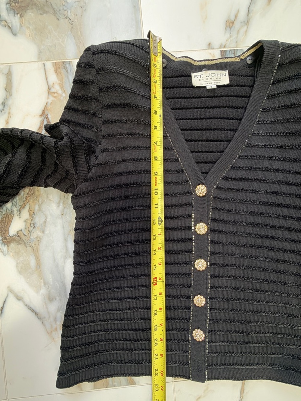 Vintage St. John Evening Knit Cardigan Black Gold Buttons Santana Knit Size 6 - Picture 7 of 7